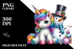 Baby Unicorn with Snowman PNG Product Image 2