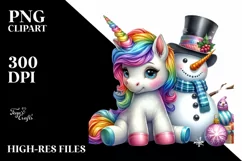 Baby Unicorn with Snowman PNG Product Image 3