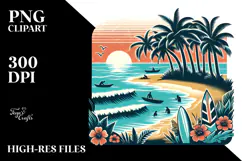 Retro Tropical Beach Surf Clipart PNG Product Image 2