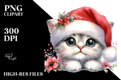 Watercolor Baby Cat with Santa Hat, Transparent PNG Product Image 2