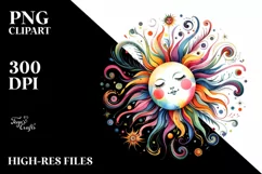 Colorful Watercolor Whimsical Sun | Sublimation Clipart Product Image 3