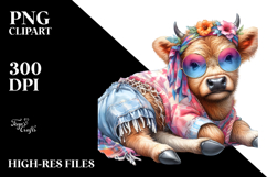 Colorful Baby Highland Cow in Beachwear, PNG Product Image 2