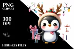 Cool Penguin with Reindeer Horns, High-Res PNG Product Image 1