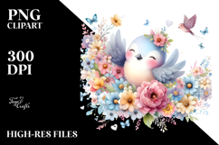Cute Bird Flowers PNG Product Image 2