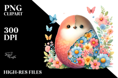 Cute Bird Flowers PNG Product Image 2