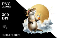 Cute Otter in Beachwear Drinking Cocktail PNG Product Image 2