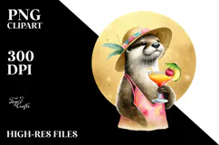 Cute Otter in Beachwear Drinking Cocktail PNG Product Image 2
