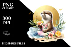 Cute Otter in Beachwear Drinking Cocktail PNG Product Image 2