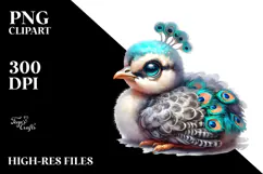 Baby Peacock in Digital Watercolor PNG Product Image 2