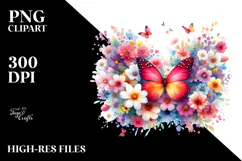 Butterfly Spring Flowers PNG Product Image 2