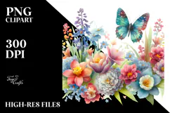 Butterfly Spring Flowers PNG Product Image 2