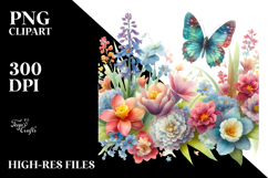 Butterfly Spring Flowers PNG Product Image 2