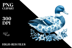 Blue Toile Duck Portrait, Vibrant Watercolor PNG Product Image 2