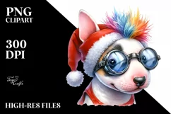 cute Watercolor Bull Terrier with Santa Hat and Sunglasses Product Image 1