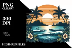Vintage Tropical Island Sunset Clipart Product Image 1