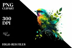 Abstract Vibrant Bird with Plant Leaves PNG Product Image 1