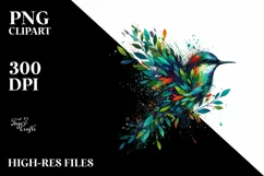 Abstract Vibrant Bird with Plant Leaves PNG Product Image 1