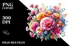Vibrant Colorful Carnation Buquet | Sublimation | Clipart Product Image 1