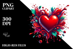 Red Glossy Heart on Splashy Background PNG Product Image 2
