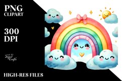 Watercolor Rainbow Between Clouds PNG Product Image 2