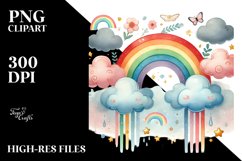 Watercolor Rainbow Between Clouds PNG Product Image 2