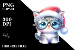 a Pastel Baby Kitten PNG with Santa Hat Product Image 1