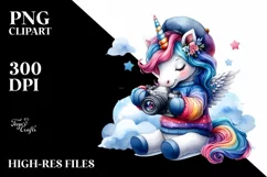 Colorful Baby Unicorn with Camera, PNG Product Image 3