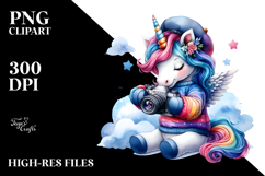 Colorful Baby Unicorn with Camera, PNG Product Image 2