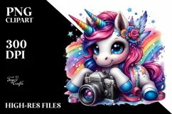 Colorful Baby Unicorn with Camera, PNG Product Image 3