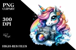 Colorful Baby Unicorn with Camera, PNG Product Image 1