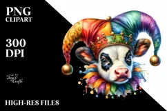 Colorful Baby Cow with Jester's Hat, PNG Product Image 1