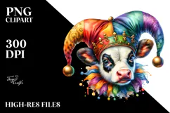 Colorful Baby Cow with Jester's Hat, PNG Product Image 2