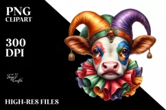 Colorful Baby Cow with Jester's Hat, PNG Product Image 3