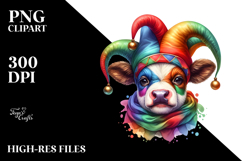Colorful Baby Cow with Jester&#039;s Hat, PNG Product Image 2
