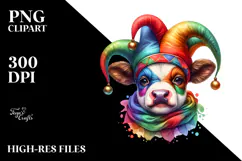 Colorful Baby Cow with Jester's Hat, PNG Product Image 2
