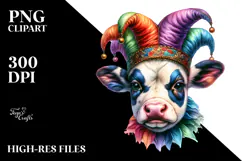 Colorful Baby Cow with Jester's Hat, PNG Product Image 2
