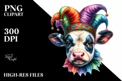 Colorful Baby Cow with Jester's Hat, PNG Product Image 1