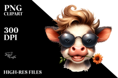Entertaining Cow with Funny Hair PNG Product Image 2