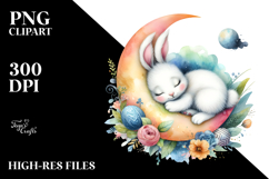 Rabbit Moon Colorful Whimsical Sleeping Clipart Product Image 2