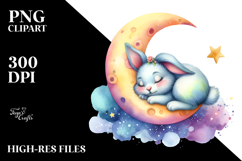 Rabbit Moon Colorful Whimsical Sleeping Clipart Product Image 2