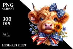 Sublimation USA Flag Cow Portrait | Bow | Big Eyes Product Image 1
