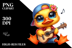 Goofy Cute Baby Duck with Guitar PNG Product Image 2