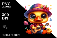 Goofy Cute Baby Duck with Guitar PNG Product Image 2