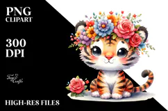 Watercolor Tiger Flower Crown Clipart Product Image 2