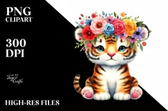 Watercolor Tiger Flower Crown Clipart Product Image 3