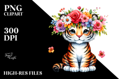 Watercolor Tiger Flower Crown Clipart Product Image 2