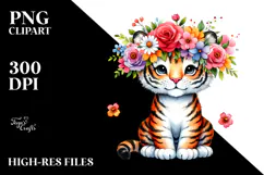 Watercolor Tiger Flower Crown Clipart Product Image 2