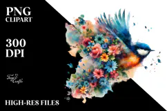 Colorful Bird Flowers PNG Product Image 2