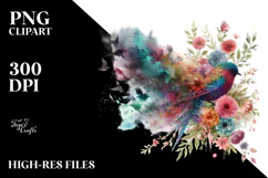 Colorful Bird Flowers PNG Product Image 2