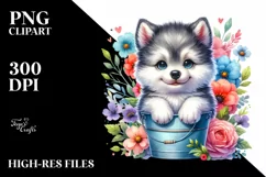 Cute Colorful Baby Arctic Wolf in Bucket Watercolor Clipart Product Image 3